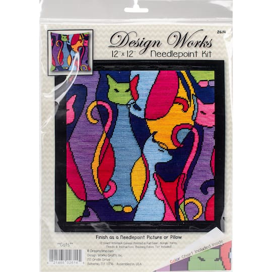 Design Works&#x2122;  Colorful Cat Stitched In Yarn Needlepoint Kit
